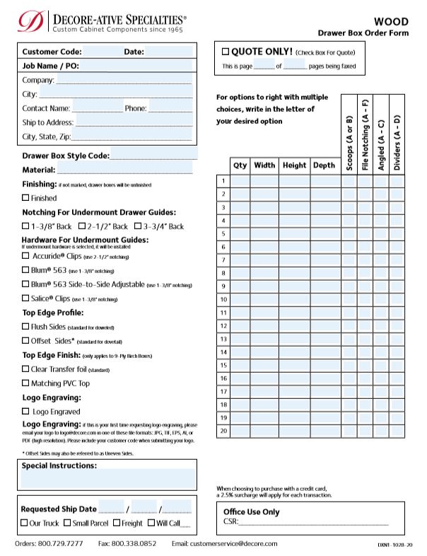 Drawer Box Order Form