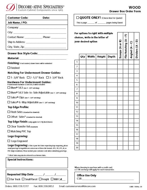Drawer Box Order Form