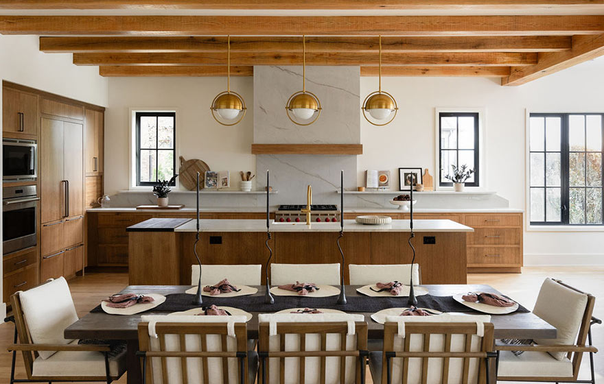 Rift White Oak Veneer Cabinet Doors elevate this beautifully designed space