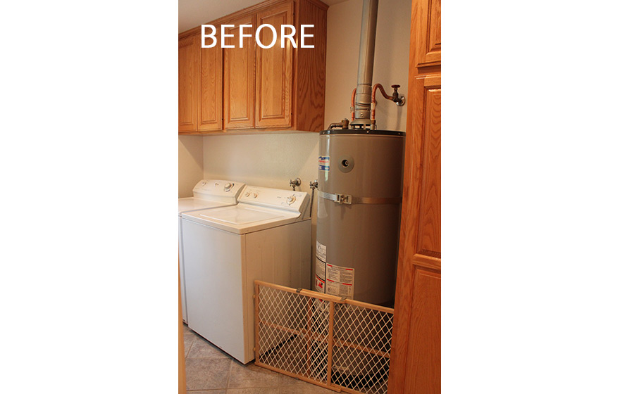 A fresh look and opened up layout shine in this refaced kitchen. 