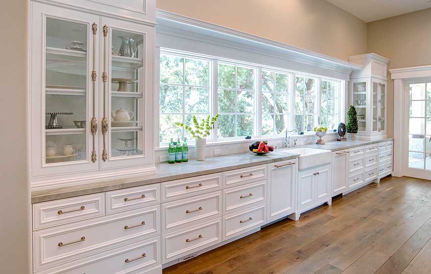 This thoughtfully designed rustic chic kitchen with adjoinging butler's pantry is light, airy, and pure perfection.