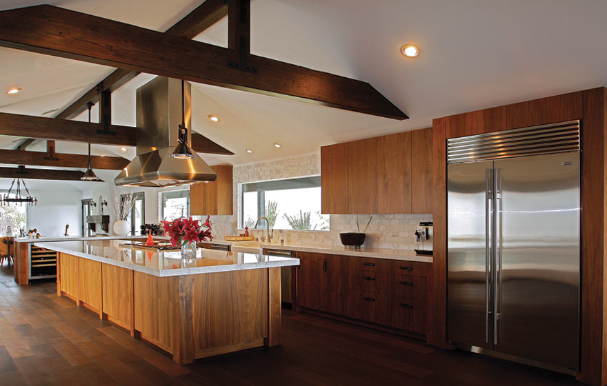 Let the natural beauty of wood shine by using beautiful veneer in a dramatic setting.