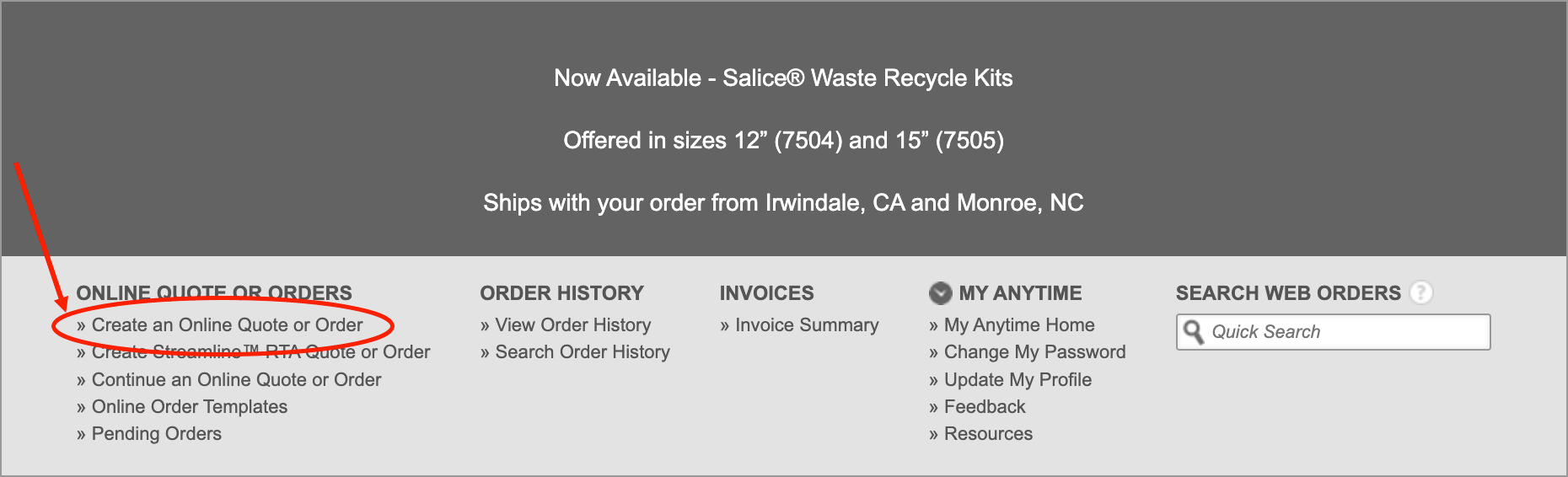 Anytime - Create an Online Quote or Order