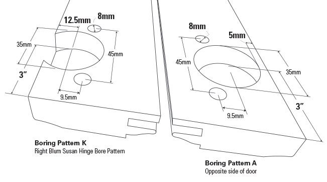 “K” - Susan Hinge Boring Pattern for BLUM