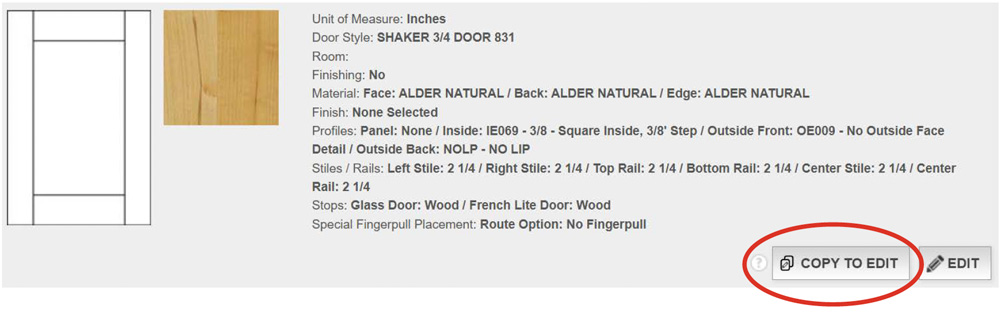 Click 'Copy To Edit' on the door you would like to duplicate and modify.