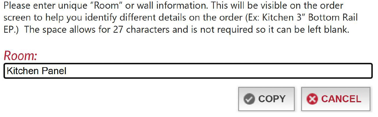 Enter a new 'Room' name, then click 'Copy'.