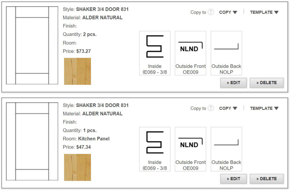 The modified product will be displayed separately from the original door.