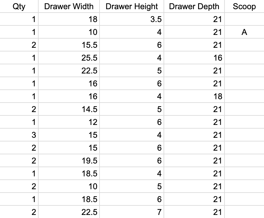 Drawer Boxes Spreadsheet