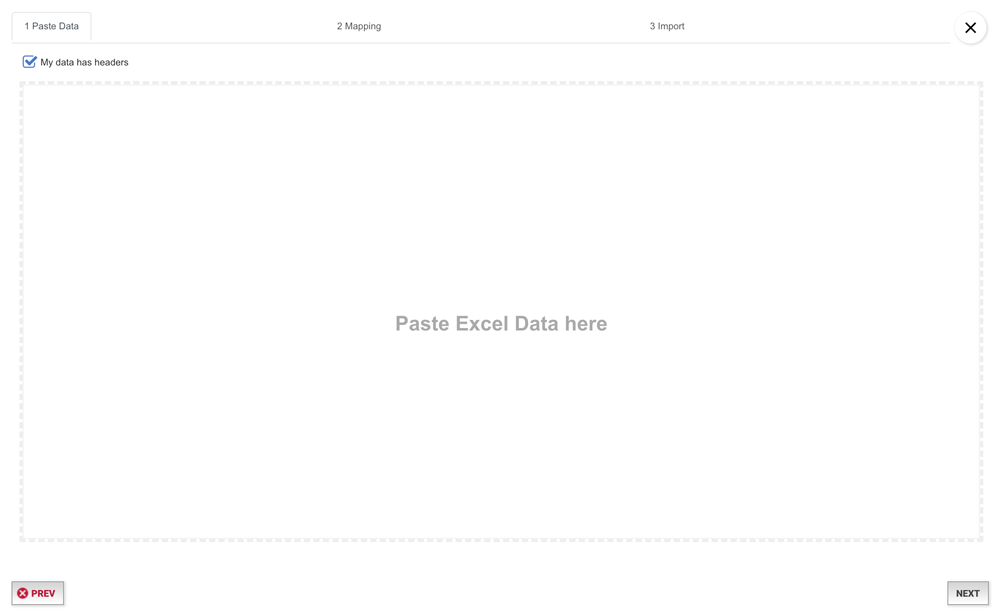 Dialog Box - Paste Excel Data